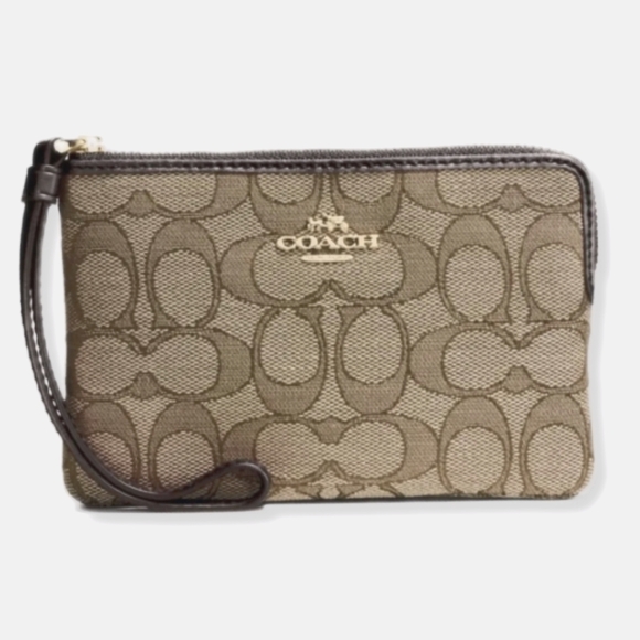 Coach F58033 Outline Signature Corner Zip Wristlet Khaki/Brown - Picture 1 of 12